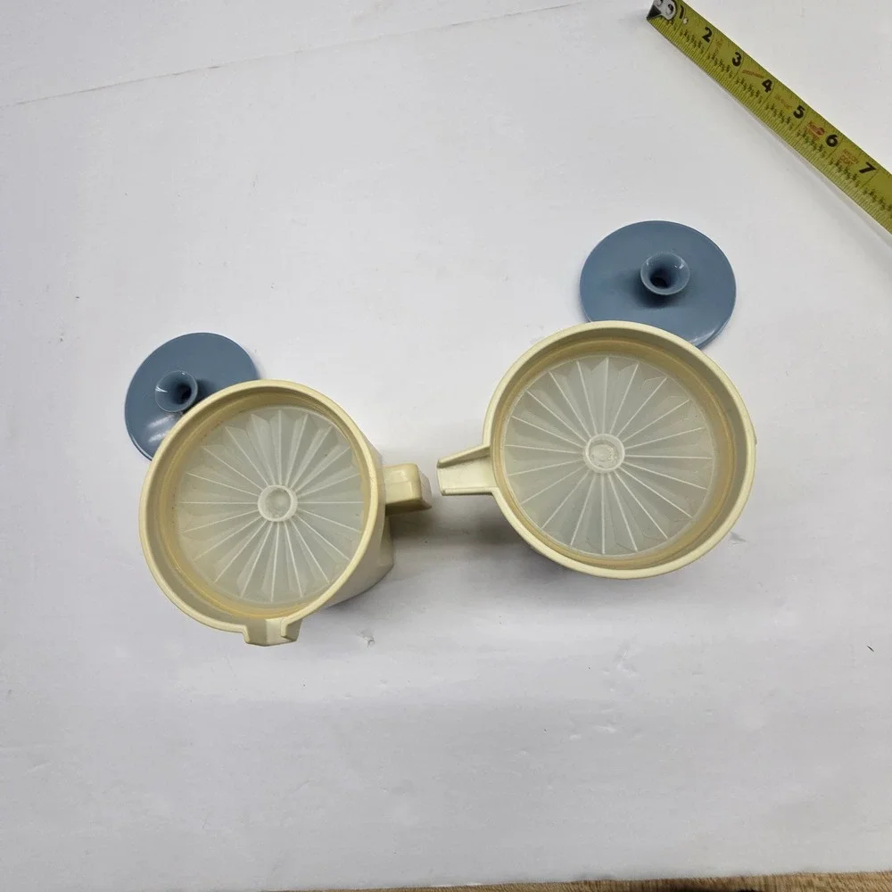 Vintage Tupperware Sugar Creamer Set Cream Blue MCM Kitchenware 1414 1415